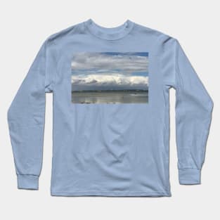 Relaxing view on Baltic seascape with thick cumulus cloud horizon and two power wind turbines in background Long Sleeve T-Shirt